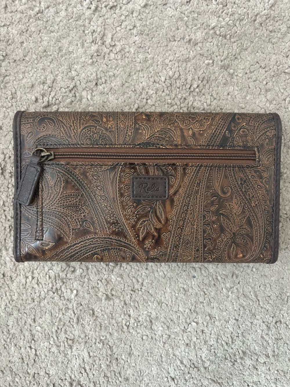 Relic Dark Brown Embossed Paisley Leather Wallet Clutch
